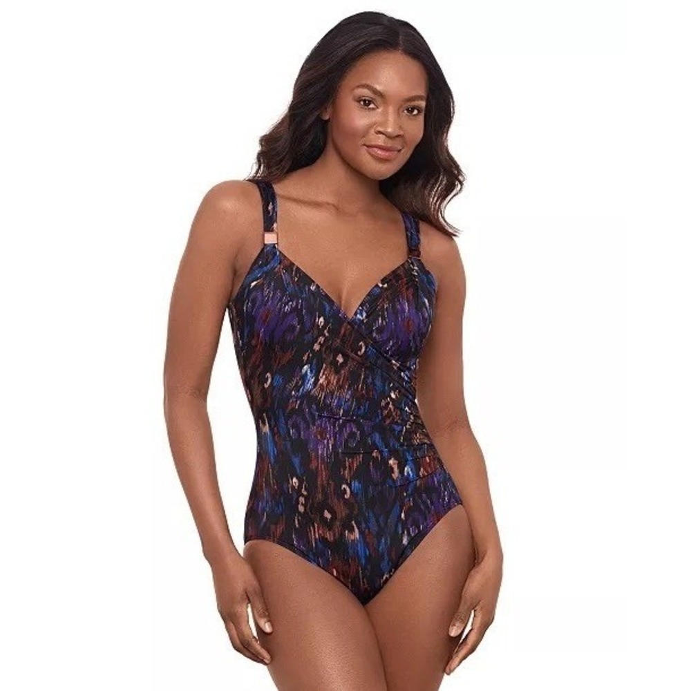 Miraclesuit Womens Purple Blue Siren One Piece Swimsuit Gold Hardware $194 Sz 8